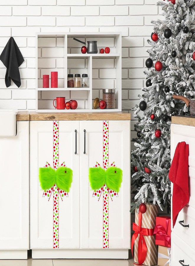 Suncalla 6 Pcs Christmas Cabinet Door Bows Lime Green Bows Red Green Dots Ribbons Christmas Door Decorations for Kitchen Xmas Festive Decorations Hanging Window Ribbon for Holiday Party Supplies - Image 5